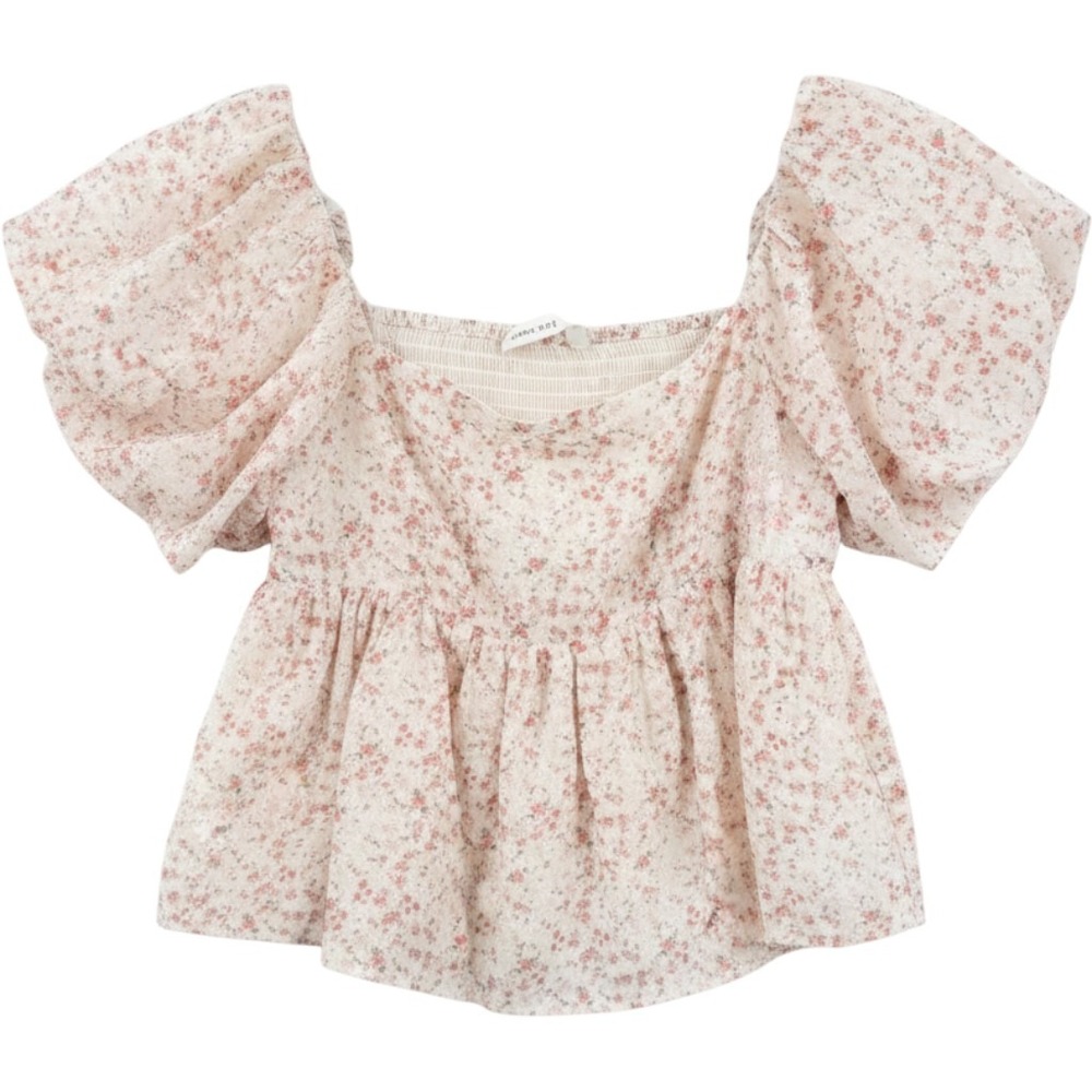 Altar'd State Babydoll Top Ivory Pink XL‎ Floral Puff Sleeve Smocked Coquette